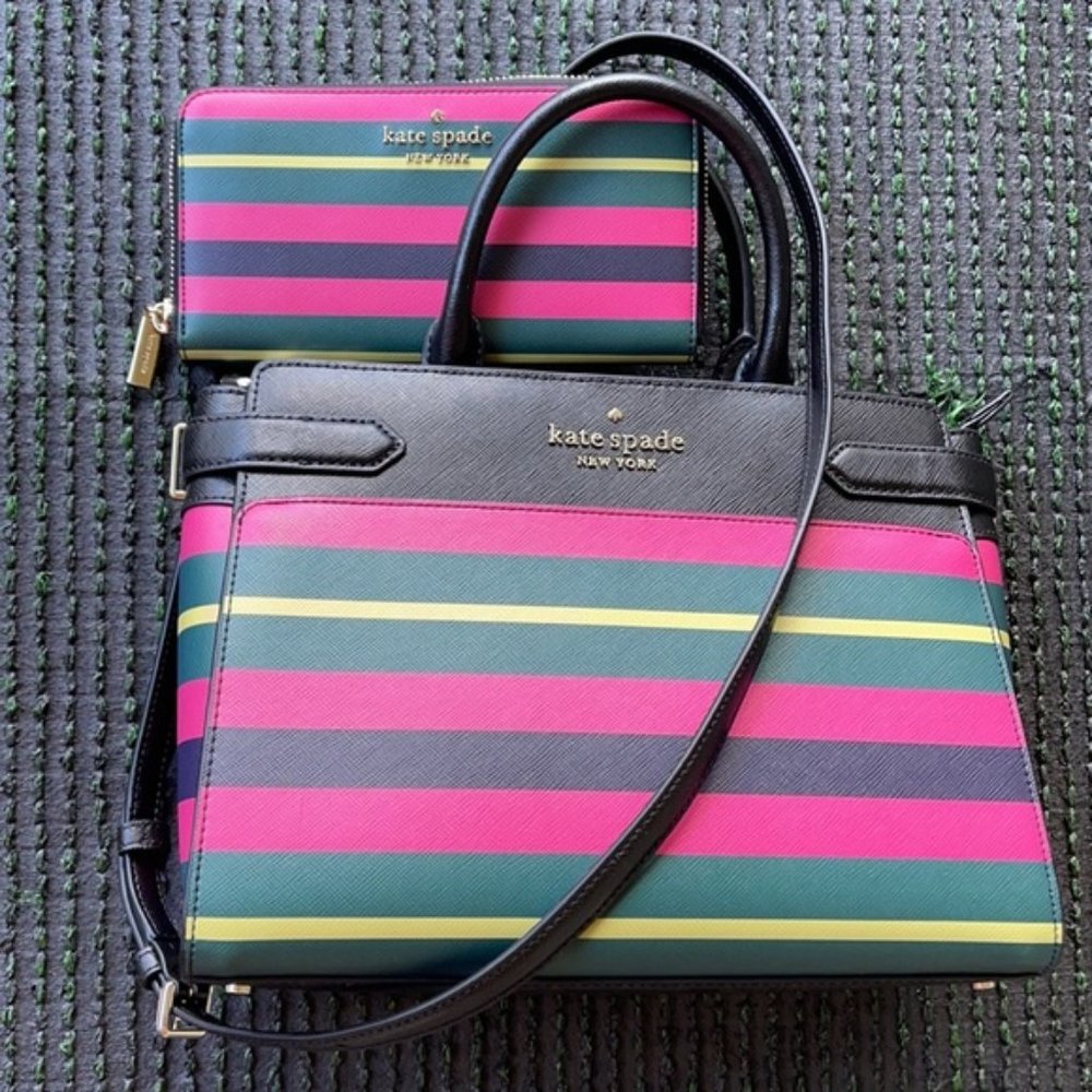 Kate Spade Staci Medium Satchel & Staci Wrapping Paper Stripes Wallet - Picture 7 of 16